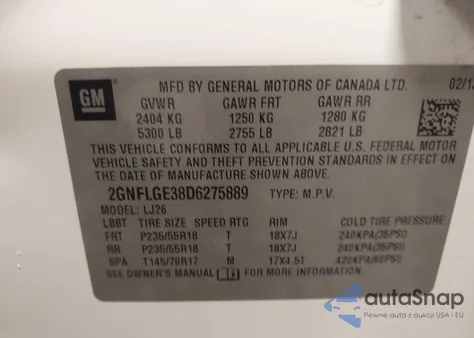 2013 Chevrolet Equinox Ltz z USA, uszkodzony, nr VIN 2GNFLGE38D6275889